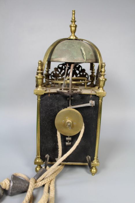 John Quelch, Oxon (Oxford), lantern clock with alarm rope driven 6'' dial with silvered chapter ring