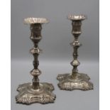 William Cafe, a pair of George III silver candlesticks, the detachable scalloped scones over