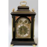 William Frederick Strigel, London, inverted bell top twin fusee verge ebonised bracket clock. Two