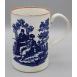 An 18th century Worcester porcelain half pint tankard, decorated underglaze with ' La Peche' and '