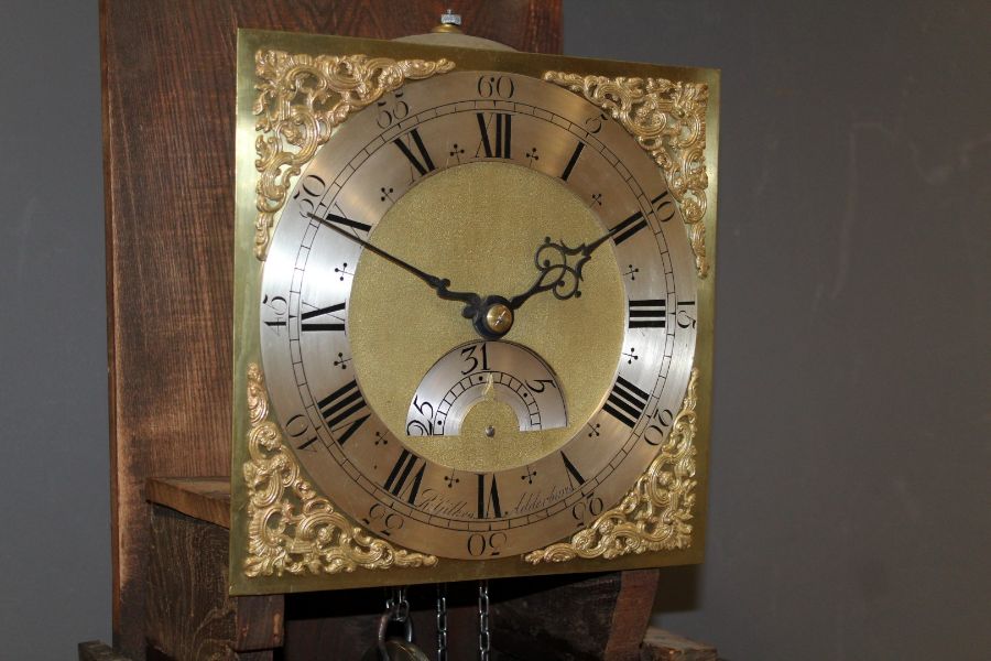 R Gilkes, Adderbury. Thirty hour hook and spike longcase clock with 10'' brass dial. Steel - Image 7 of 10