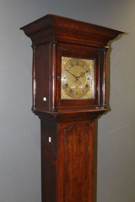 R Gilkes, Adderbury. Thirty hour hook and spike longcase clock with 10'' brass dial. Steel