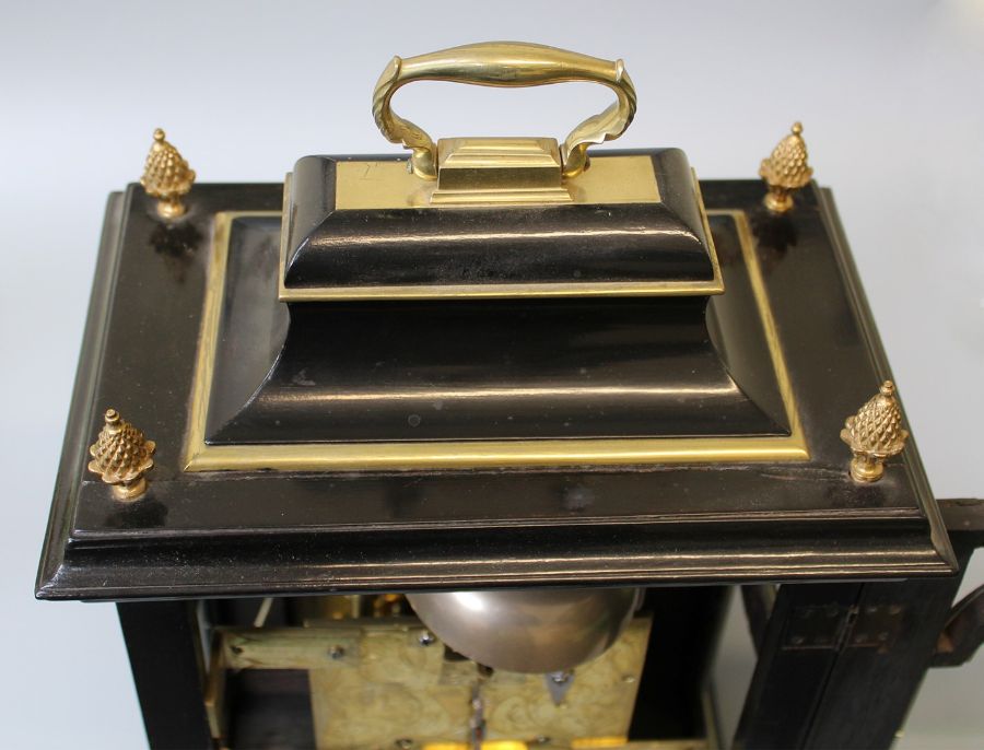 William Frederick Strigel, London, inverted bell top twin fusee verge ebonised bracket clock. Two - Image 4 of 9