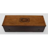 A mid 19th century inlaid and rosewood cased musical box, playing six airs with mandolin effect on a