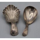 Taylor and Perry, a George III silver caddy spoon with shell bowl and floral bright cut handle,