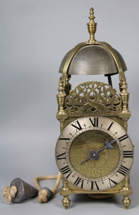 Thomas Pace, London, lantern clock with verge escapement striking on a bell, 6'' silvered dial