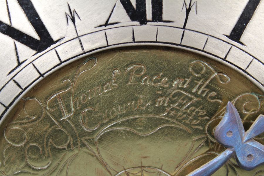 Thomas Pace, London, lantern clock with verge escapement striking on a bell, 6'' silvered dial - Image 9 of 13