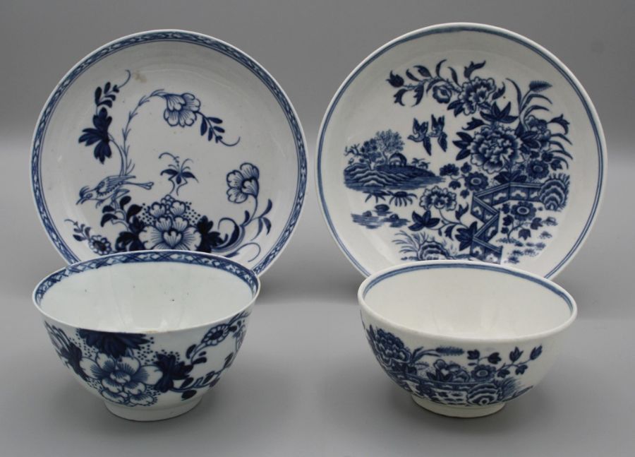 An 18th century Christians Liverpool porcelain tea bowl and saucer, decorated underglaze blue with