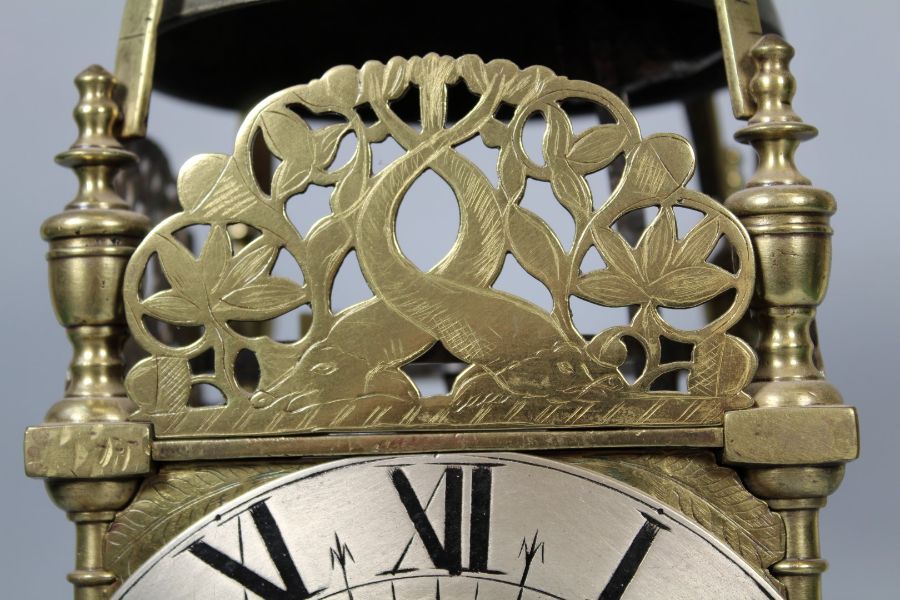 Thomas Pace, London, lantern clock with verge escapement striking on a bell, 6'' silvered dial - Image 6 of 13