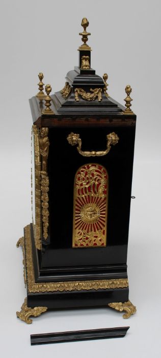 A large boardroom or table clock, in ebonised case adorned with gilded castings, with eight day - Image 5 of 12