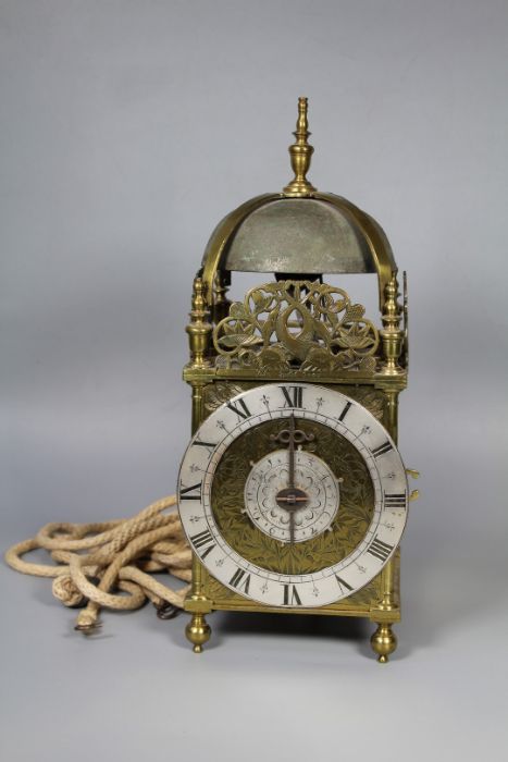 John Quelch, Oxon (Oxford), lantern clock with alarm rope driven 6'' dial with silvered chapter ring - Image 6 of 13