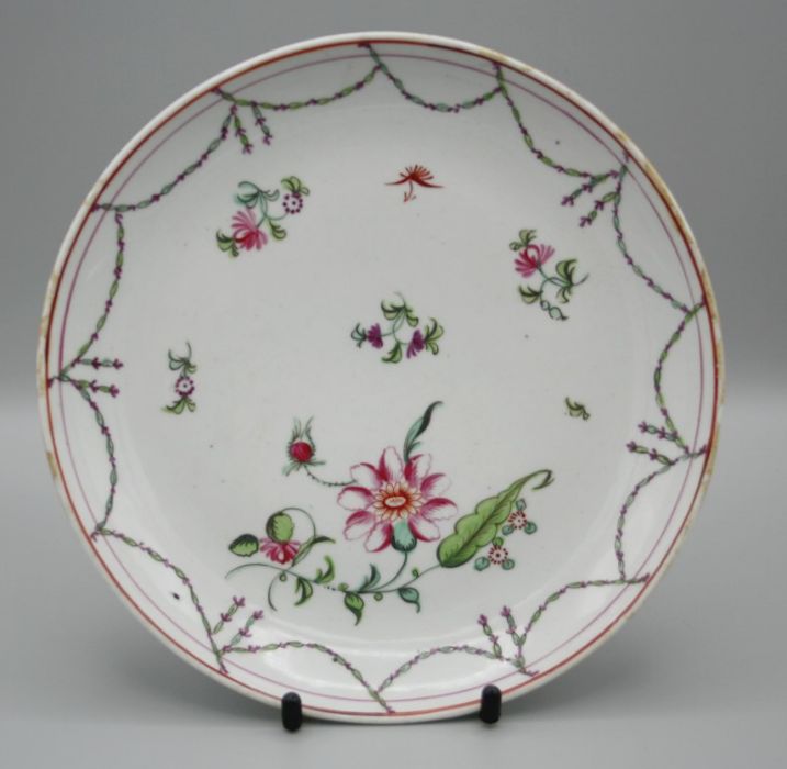 An 18th century Newhall porcelain dish, polychrome enamel decorated with floral sprays and sprigs