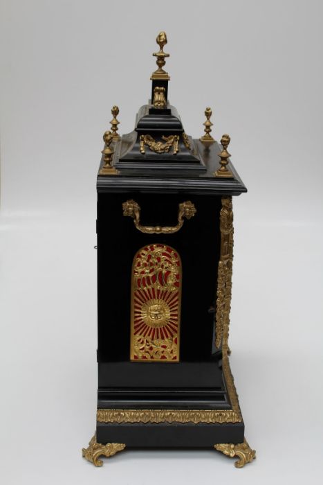 A large boardroom or table clock, in ebonised case adorned with gilded castings, with eight day - Image 8 of 12