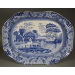 An early 19th century English blue and white printed meat platter, Castle pattern, impressed Spode