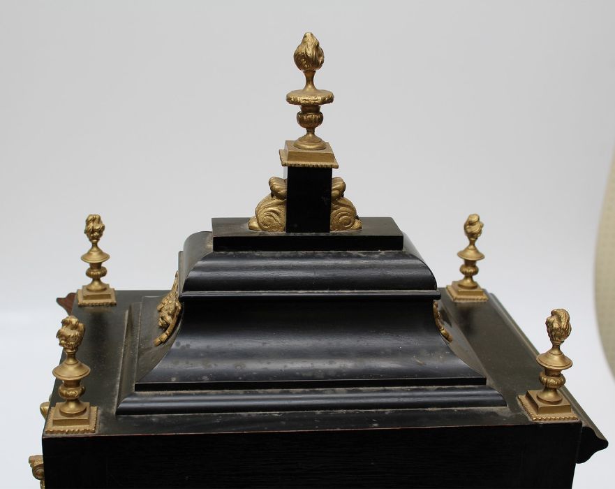 A large boardroom or table clock, in ebonised case adorned with gilded castings, with eight day - Image 4 of 12