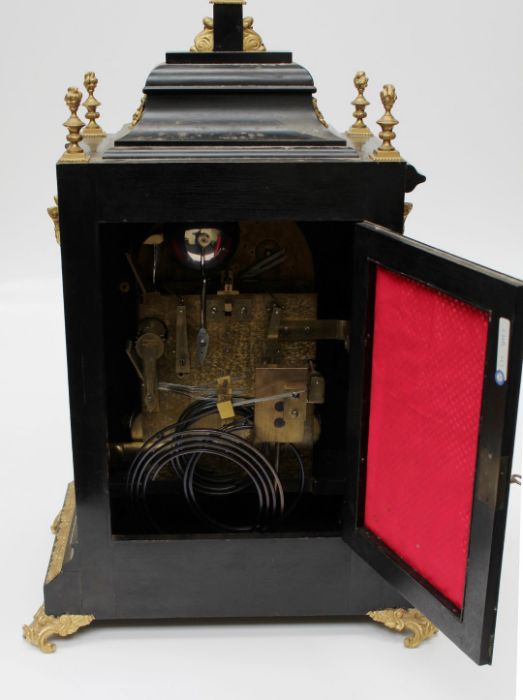 A large boardroom or table clock, in ebonised case adorned with gilded castings, with eight day - Image 3 of 12