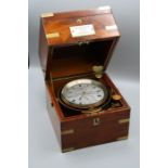 Russells Ltd, Liverpool, a mahogany and brass bound cased two day marine chronometer, gimbal mounted