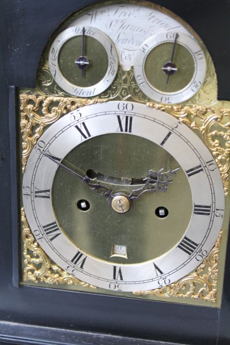 William Frederick Strigel, London, inverted bell top twin fusee verge ebonised bracket clock. Two - Image 6 of 9