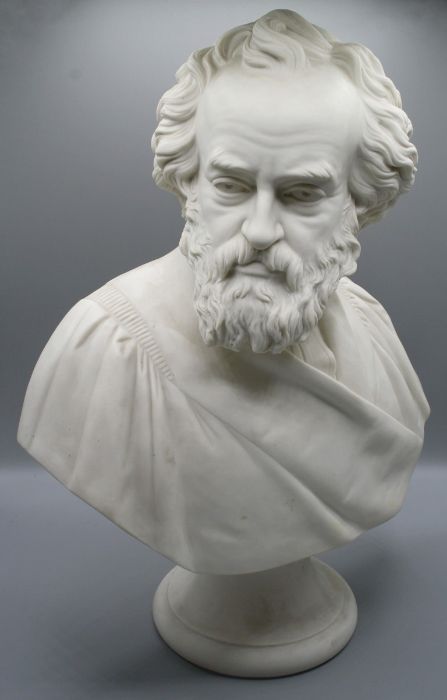 Copeland, a parian bust of a bearded scholar wearing formal robes. Impressed Copeland, Y74, Pub 1874