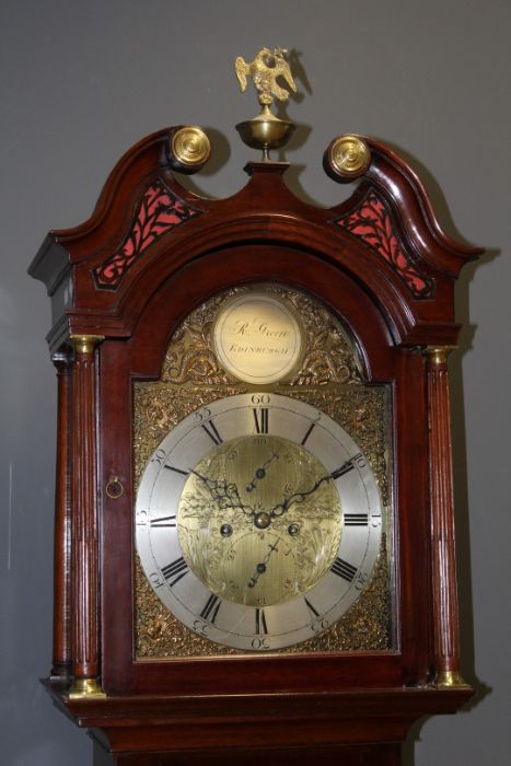 Robert Green, Edinburgh. Eight day longcase clock with 12'' steel arch brass dial with silvered boss