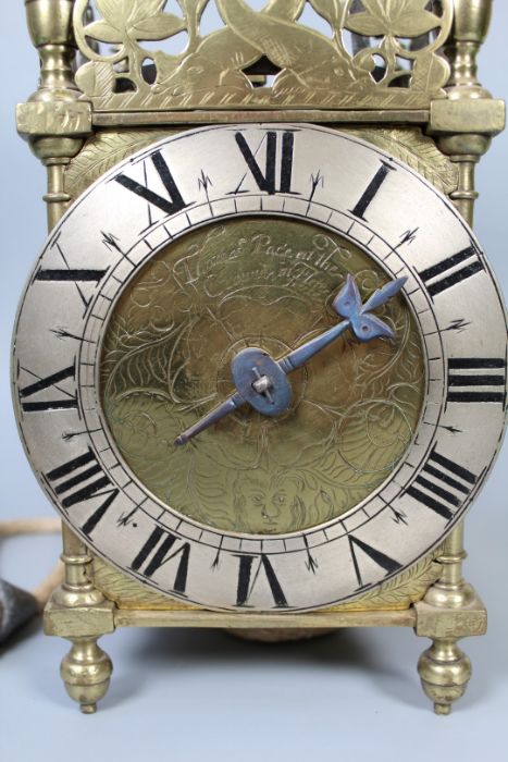 Thomas Pace, London, lantern clock with verge escapement striking on a bell, 6'' silvered dial - Image 10 of 13