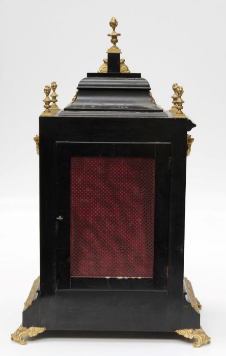 A large boardroom or table clock, in ebonised case adorned with gilded castings, with eight day - Image 9 of 12