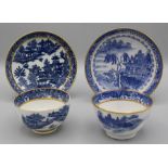 An 18th century Caughley tea bowl and saucer, Chinoiserie decorated in underglaze blue, 'S' marks,