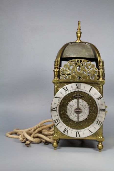 John Quelch, Oxon (Oxford), lantern clock with alarm rope driven 6'' dial with silvered chapter ring - Image 7 of 13