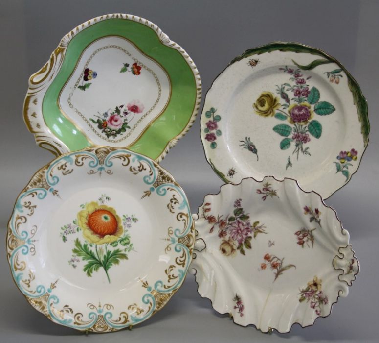 A mid 18th century Bow porcelain plate, polychrome enamel decorated with floral sprays and