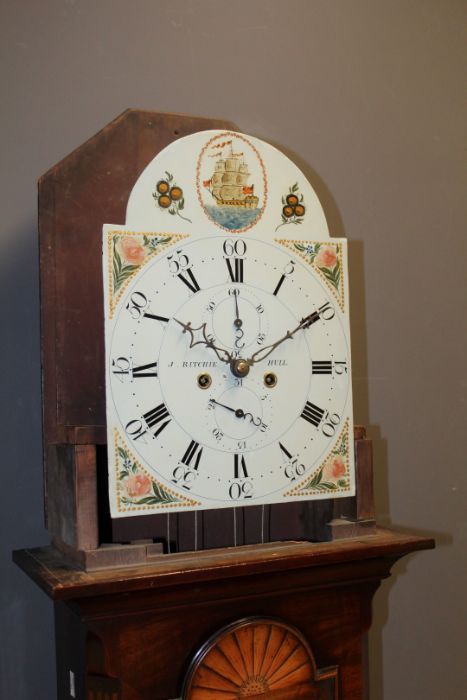 J Richie of Hull. Eight day longcase clock with 12'' still arch dial, c 1790. Eight day two train - Image 7 of 10