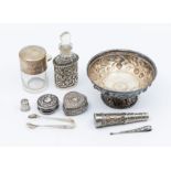 A collection of silver to include: Edwardian toilet bottle and cover, with stopper, CS FS.,