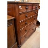 Large Victorian mahogany chest of two above four drawers, with wooden knob handles, on bun feet