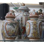 A pair of large Chinese export ware famille rose vases and covers, approx 65cm high; another Chinese