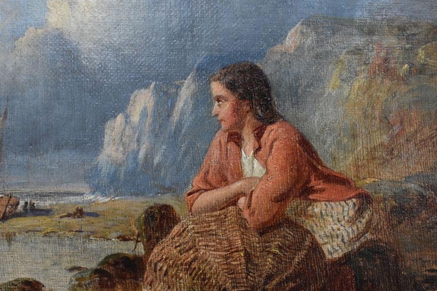 Thomas Faed, Scottish 1826-1900, oil on canvas of a young awaiting the fishing fleet, unsigned, 18 x - Image 3 of 4