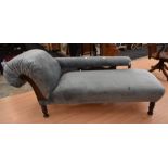 late 19th Century chaise longue on turned legs, pale blue velvet cover