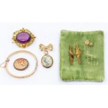 A collection of jewellery to include a two Victorian 9ct gold bar brooches set with diamond and