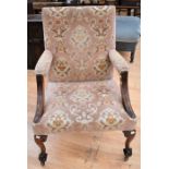 An 18th Century mahogany Gainsborough chair possibly Irish, upholstered seat and back, fluted arm