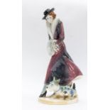 Stylish Art Deco lady with two terrier dogs, attributed to Goebel. Condition: overspray to the base.