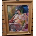 A contemporary oil on canvas of a sleeping nude, 60 x 45cm, in handmade wooden frame