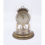Small 400 day style bedside clock by Schatz under plastic dome, 4" diameter x 6" high. 2.5" dial. AF