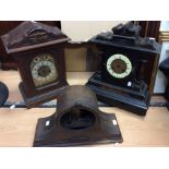 Three mantel clocks for spares or repair. 1. Ruffell & Son mantel clock incomplete. 2. Napoleonic