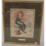 Kate Greenaway R I, watercolour of a girl seated upon a bench, unsigned, 32 x 25c, framed and