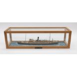 An mid 20th Century wooden scale model of the liner ARONDA  (launched 1941), on realistic impasto