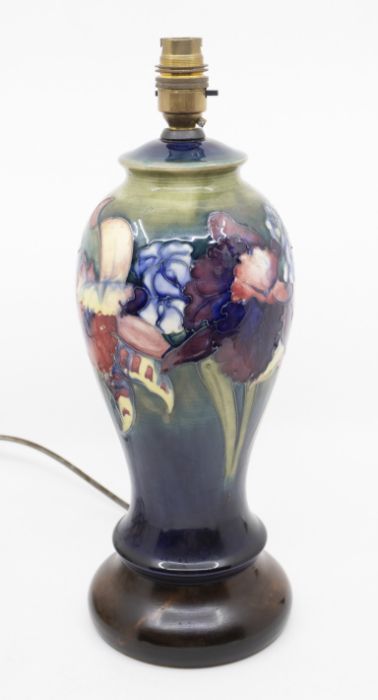 A mid 20th Century Moorcroft vase, converted to a lamp does have a hairline crack to body