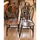 Set of four oak spindle back kitchen dining chairs
