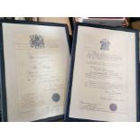 Angling Interest; two Hardy framed Royal Warrants (facsimiles)