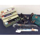 Angling interest; fishing tackle to include extension rods, box of floats and weights and a
