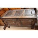 late 17th Century oak coffer with three panels to the top, two plain panels to front, raised on