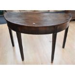 George III mahogany demi lune table, small round side table with barley legs and oak serving table