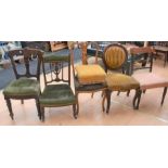 A group of five contrasting Victorian and Edwardian padded chairs plus one upholstered stool